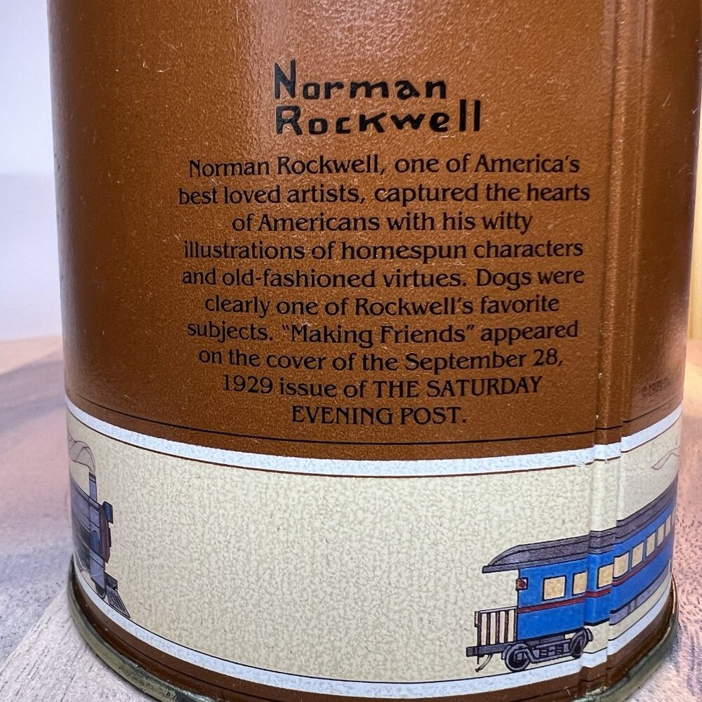 Vintage 80s Jerky Treats Norman Rockwell Collectors Tin "Making Friends" Dog Pal - Picture 5 of 13